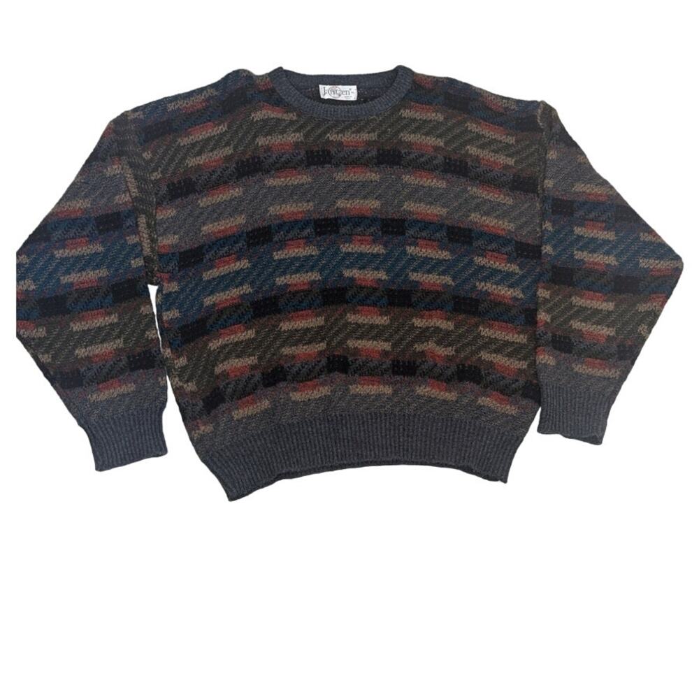 Vintage Jantzen ribbed sweater multi color geo print mens Extra Large